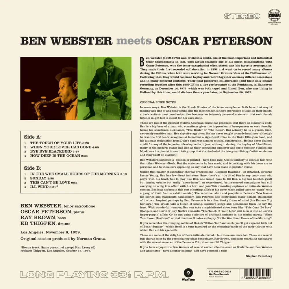 Ben Webster – WEBSTER, BEN - MEETS OSCAR PETERSON (Vinyl)