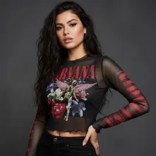 Ladies Long Sleeve Mesh Crop Top: In Utero Vintage Collage (Black) thumbnail