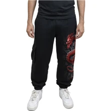 Unisex Cargo Joggers: Oriental Dragon (Black) thumbnail