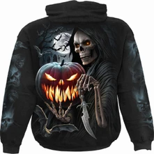Unisex Pullover Hoodie: Carving Death (Black) (Back & Sleeve Print) thumbnail