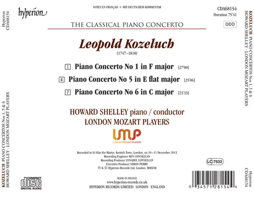 KOZELUCH: PIANO CONCERTOS NOS. 1, 5 & 6 (HYPERION