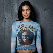 Ladies Long Sleeve Mesh Crop Top: Circle Photo (Light Blue) thumbnail