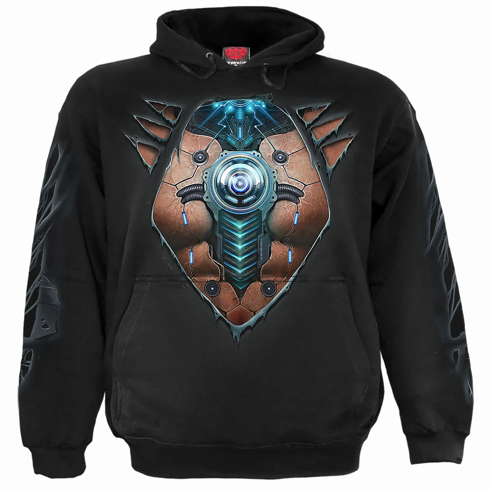 Unisex Pullover Hoodie: Cyber Skin (Black) (Back & Sleeve Print)