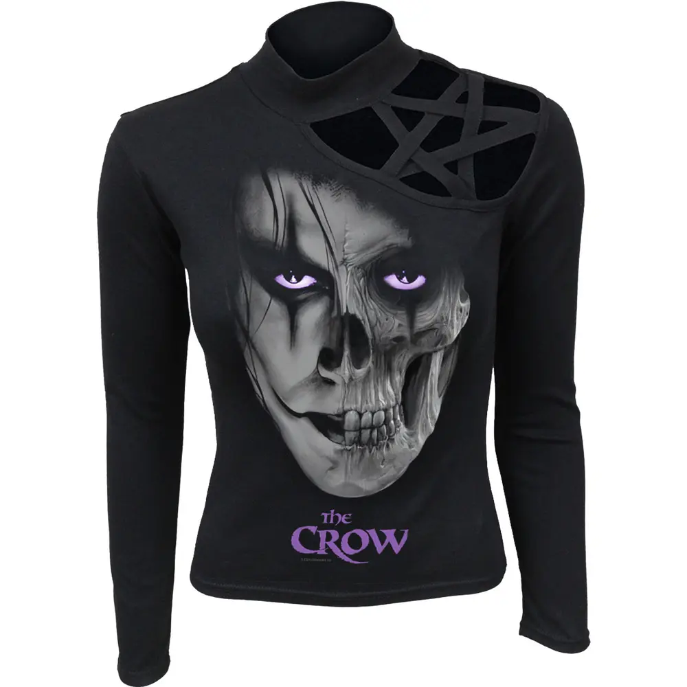 Ladies Pentagram Shoulder Top: Skull Face (Black)