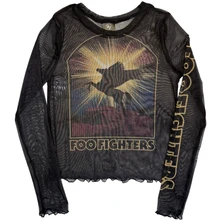 Croptop Ladies Long Sleeve Mesh Crop Top: Pegasus (Black)