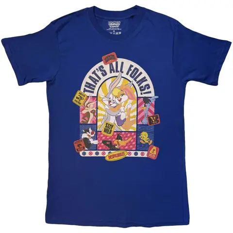 Unisex T-Shirt: That's All Folks Cartoon Stamps (Navy Blue)