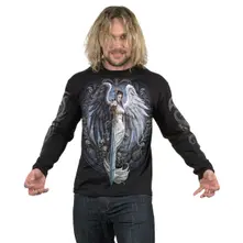 Unisex Long Sleeve T-Shirt: Angel Sword (Black) (Back & Sleeve Print) thumbnail