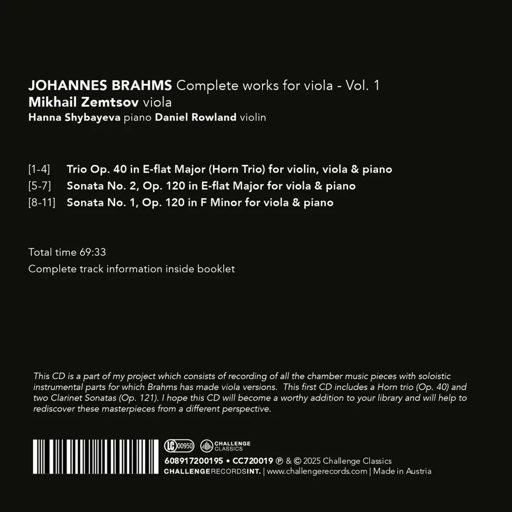 JOHANNES BRAHMS: COMPLETE WORKS FOR VIOLA - VOL. 1
