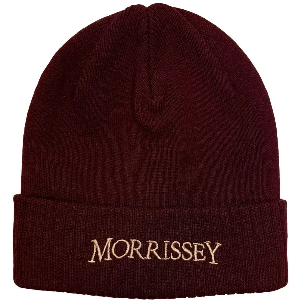 Unisex Beanie Hat: Arched Logo (Maroon Red)