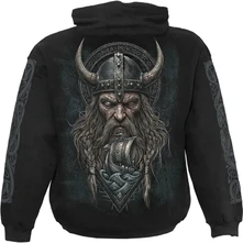 Unisex Pullover Hoodie: Viking Norseman (Black) (Back & Sleeve Print) thumbnail