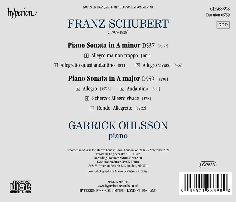 SCHUBERT PIANO SONATAS D537 & D959