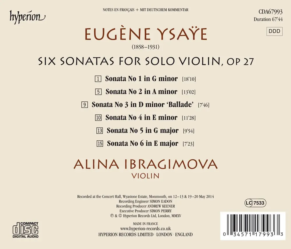 Alina Ibragimova – YSAYE: THE 6 SONATAS FOR SOLO VIOLIN (CD)