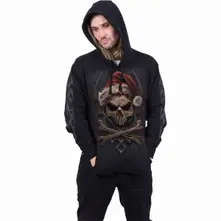 Unisex Pullover Hoodie: Rock Santa (Black) (Back & Sleeve Print) thumbnail