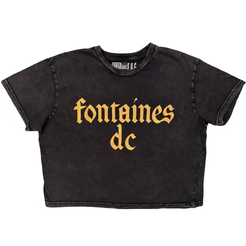 Ladies Stone Wash Crop Top: Gothic Logo (Charcoal Grey)