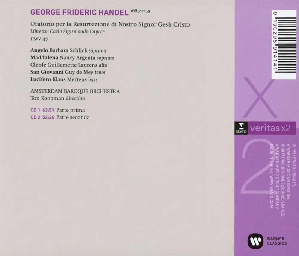 Ton Koopman – SCHLICK/ARGENTA/LAURENS/DE MEY/MERTENS - HANDEL: LA RESURREZIONE (CD)