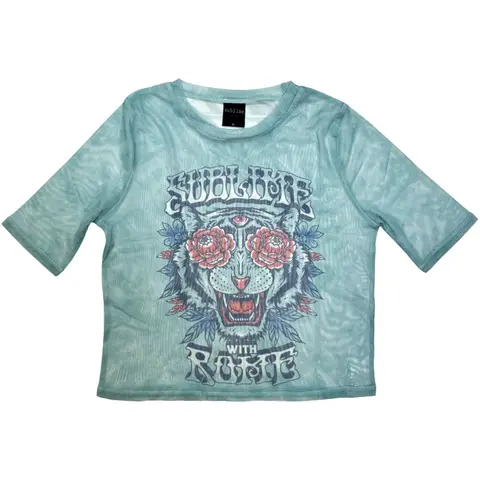 Ladies Mesh Crop Top: With Rome (Light Blue)