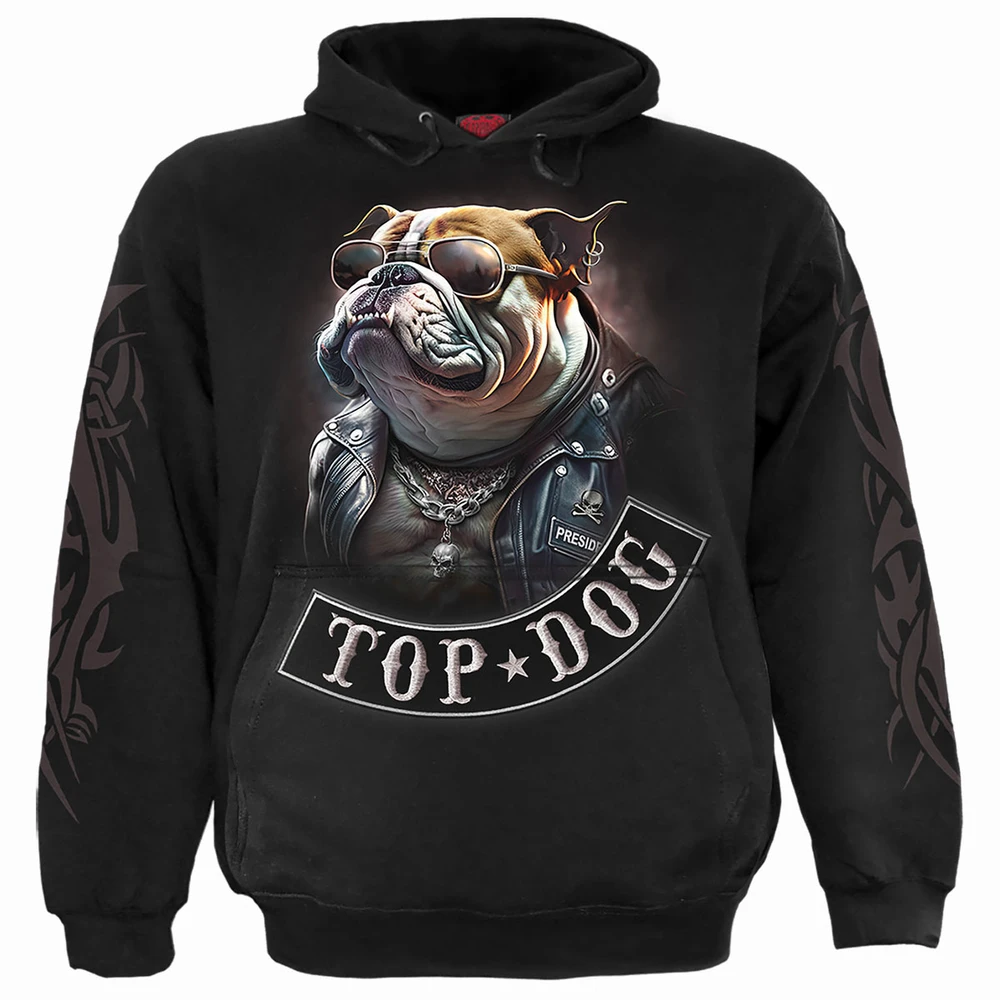 Unisex Pullover Hoodie: Top Dog (Black) (Back & Sleeve Print)