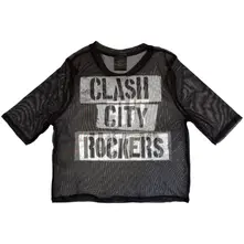 Ladies Mesh Crop Top: City Rockers (Black) (Front & Back) thumbnail