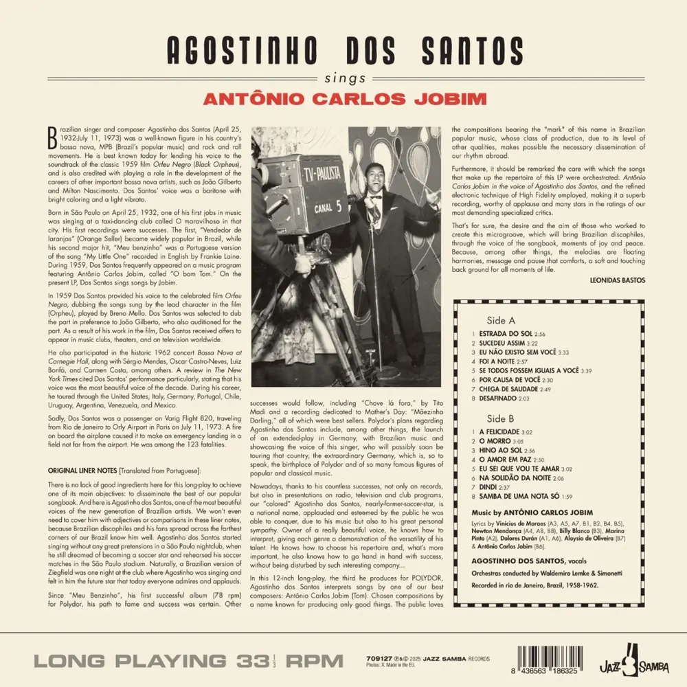 AGOSTINHO DOS SANTOS SINGS ANTONIO CARLOS JOBIM (Vinyl)