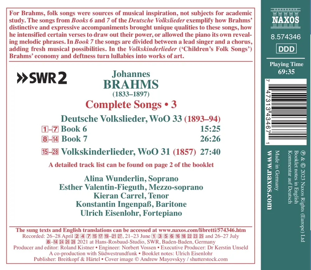Alina Wunderlin – WUNDERLIN, ALINA / ULRICH - BRAHMS: COMPLETE SONGS VOL. 3 (CD)
