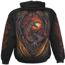 Unisex Pullover Hoodie: Dragon Furnace (Black) (Back & Sleeve Print) thumbnail
