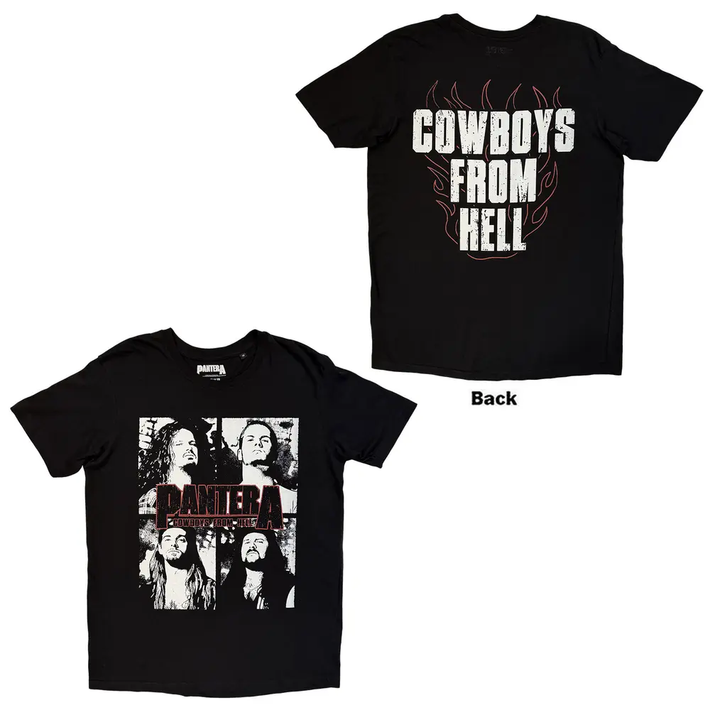 Unisex T-Shirt: Cowboys From Hell Flames (Black) (Back Print)