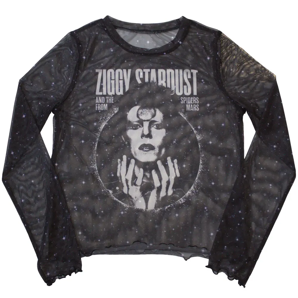Ladies Long Sleeve Mesh Crop Top: Ziggy v1 (Black)