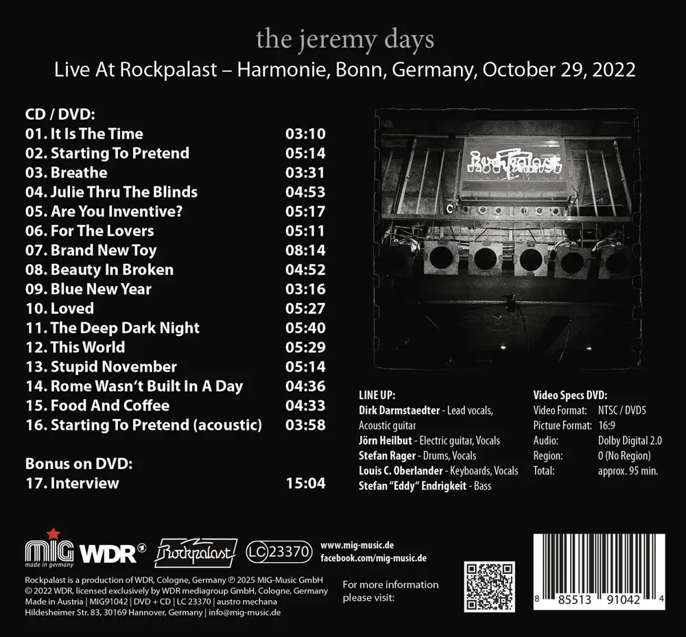 The Jeremy Days – LIVE AT ROCKPALAST 2022 (CD)