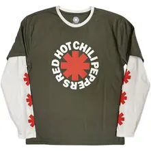 Unisex 2 In 1 Layered Long Sleeve T-Shirt: Classic Asterisk (Green & White) (Sleeve Print) thumbnail