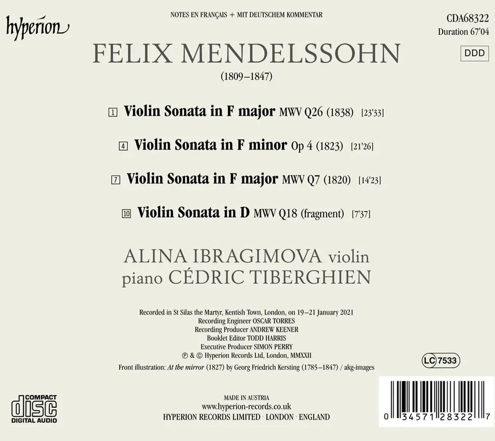 Alina Ibragimova – MENDELSSOHN VIOLIN SONATAS (CD)