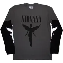 Unisex 2 In 1 Layered Long Sleeve T-Shirt: In Utero Mono (Charcoal Grey & Black) (Sleeve Print) thumbnail