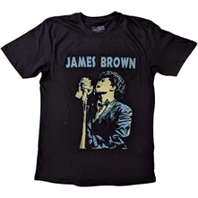 James Brown, Tričko Holding Mic, Unisex, Čierna