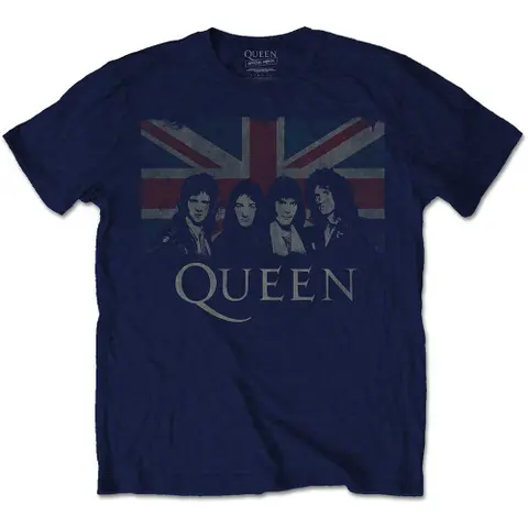 Queen – Tričko Vintage Union Jack (Modrá), Unisex, Modrá