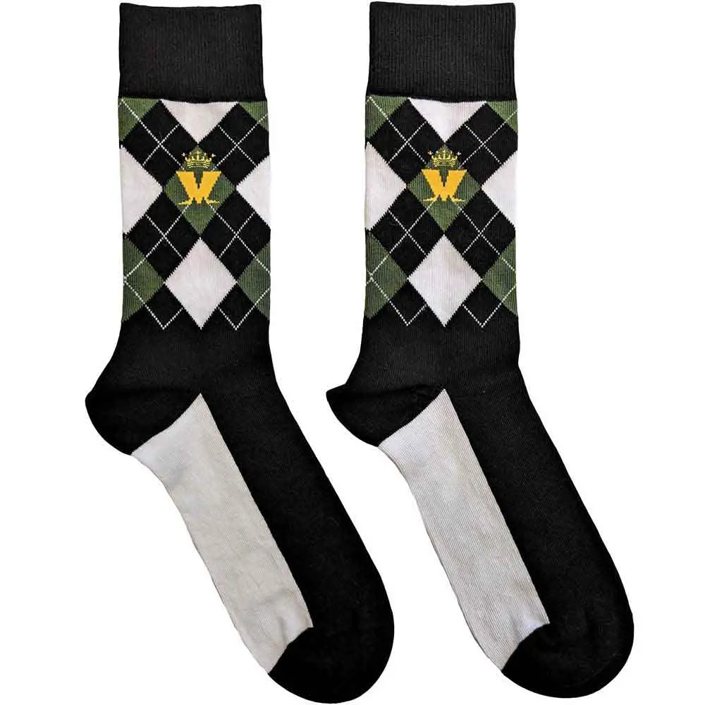 Unisex Ankle Socks: Crown & M Green Diamond (Black) (UK Size 7 - 11)