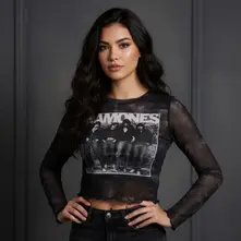 Ladies Long Sleeve Mesh Crop Top: 1st Album (Black) thumbnail