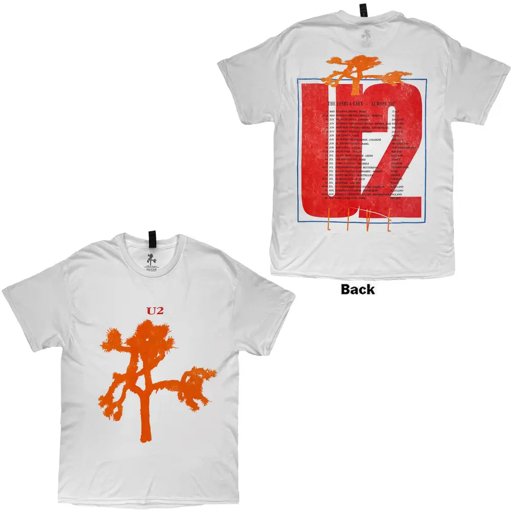 Unisex T-Shirt: Joshua Tree European Tour '87 (White) (Back Print)
