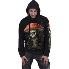 Unisex Pullover Hoodie: Shrooms (Black) (Back & Sleeve Print) thumbnail