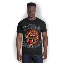 The Rolling Stones, Tričko Flaming Tattoo Tongue, Unisex, Čierna
