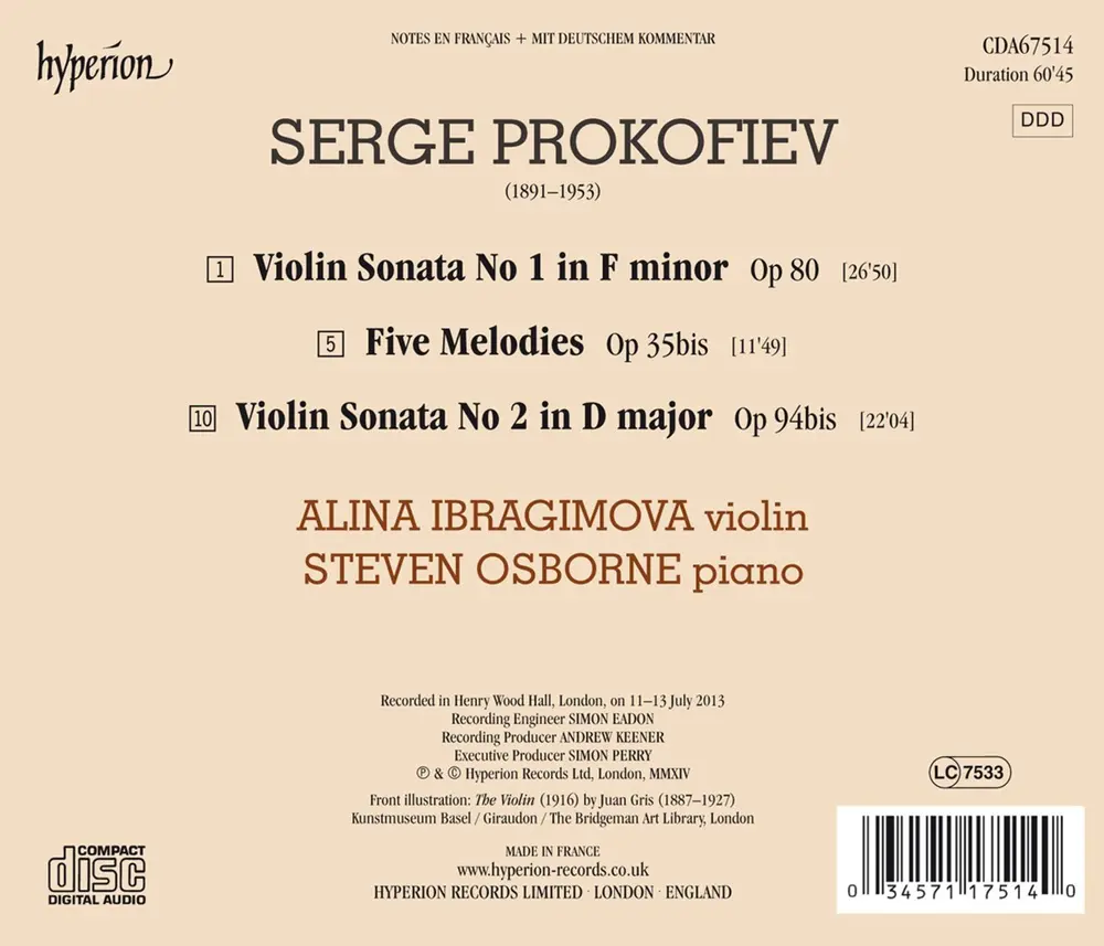 Alina Ibragimova – PROKOFIEV: VIOLIN SONATAS NOS. 1 & 2; FIVE MELODIE (CD)