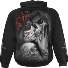 Unisex Pullover Hoodie: Dead Kiss (Black) (Back & Sleeve Print) thumbnail