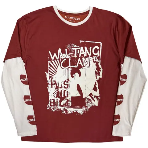 Unisex 2 In 1 Layered Long Sleeve T-Shirt: Graffiti (Red & White) (Sleeve Print)