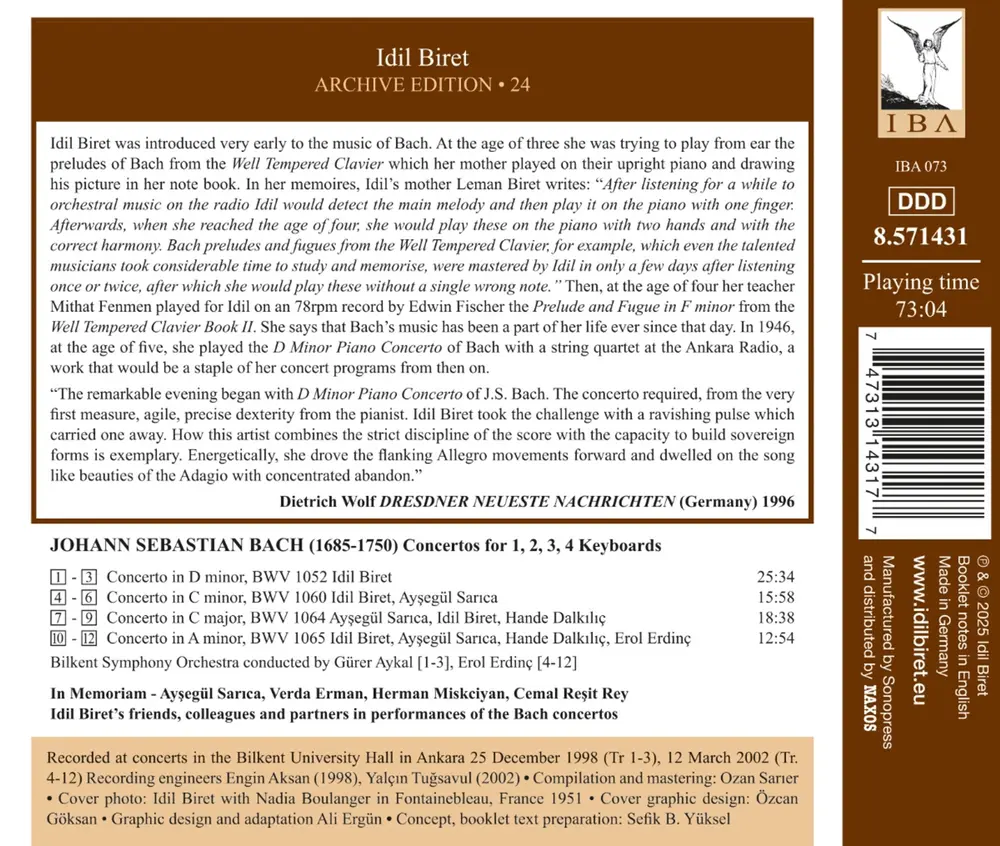J.S. BACH: CONCERTOS FOR 1, 2, 3, 4 KEYBOARDS - IDIL BIRET ARCHIVE EDITION, VOL. 24