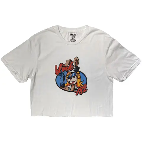 Ladies Crop Top: Cartoon Bunny (White)