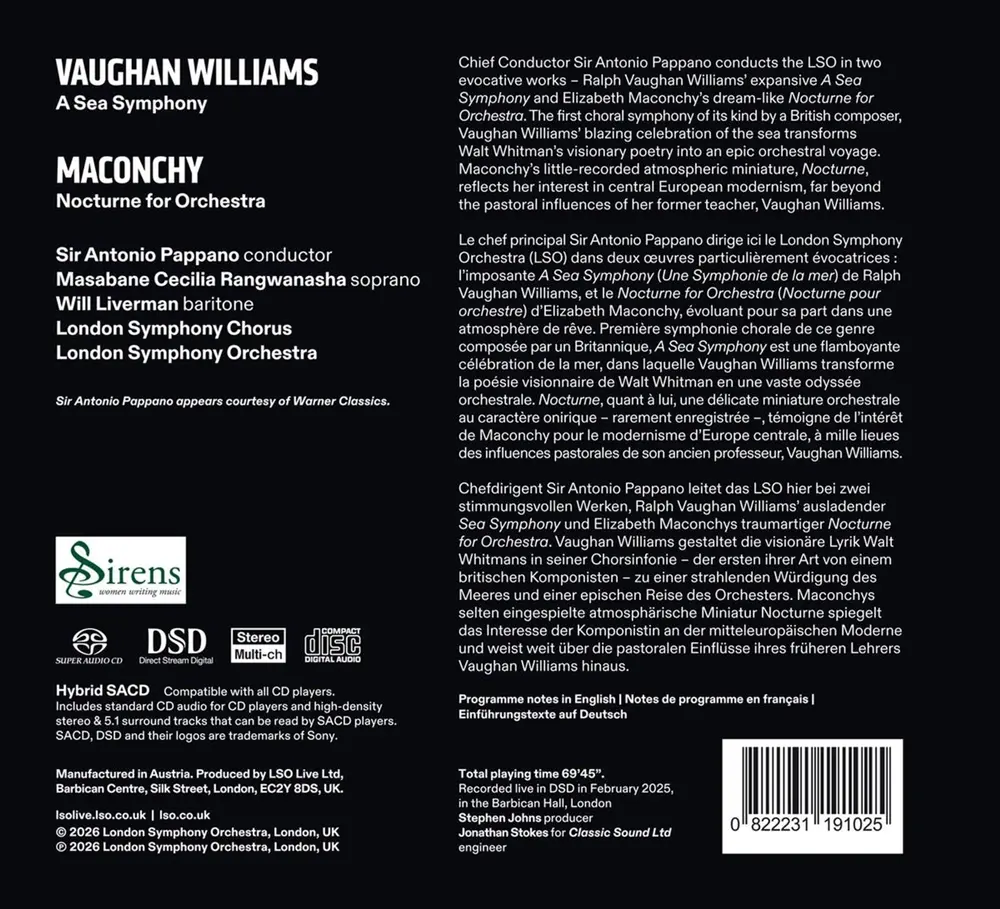 VAUGHAN WILLIAMS: A SEA SYMPHONY MACONCHY: NOCTURNE FOR ORCHESTRA