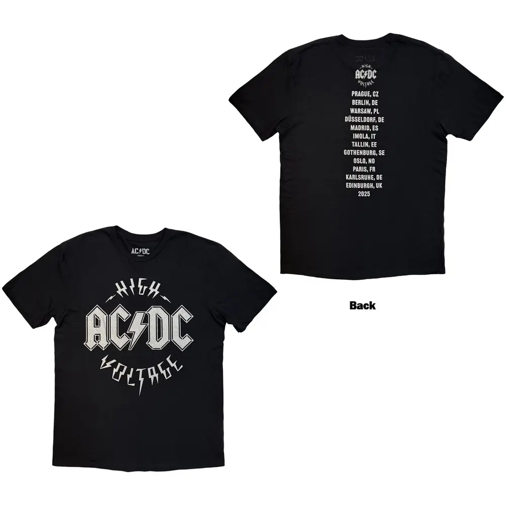 Unisex T-Shirt: Silver High Voltage EU Tour '25 (Black) (Back Print & Ex-Tour)
