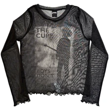 Croptop Ladies Long Sleeve Mesh Crop Top: Boys Don't Cry B&W (Black)