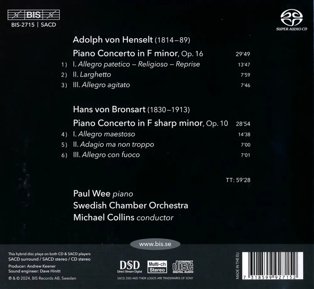 ADOLPH VON HENSELT - HANS VON BRONSART: PIANO CONCERTOS