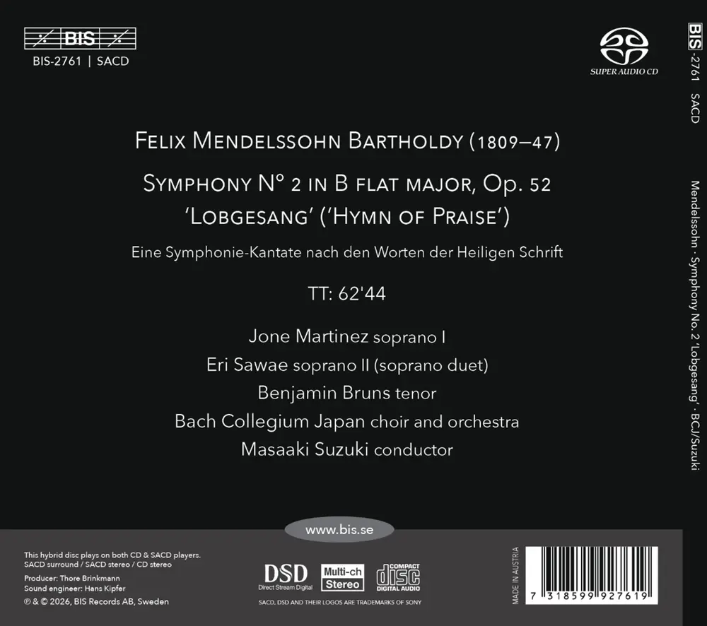 Bach Collegium Japan – MENDELSSOHN: SYMPHONY ... (CD)