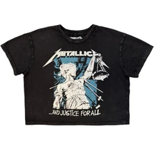 Croptop Ladies Stone Wash Crop Top: Justice Squares (Charcoal Grey)