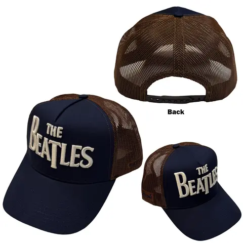 Unisex Mesh Back Cap: Drop T Logo & Apple (Navy Blue & Brown)